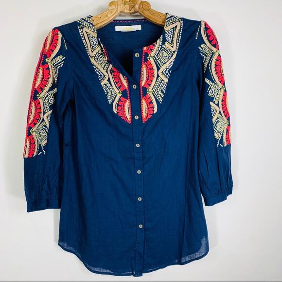 Hei Hei  Embroidered Blue Blouse Tunic Sz 0 - Picture 5 of 10